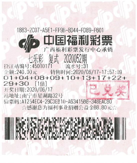 幸运彩站中出七乐彩一等奖！1
