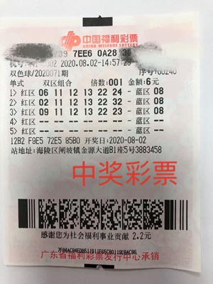 只在周日投注3注双色球 “六元哥”中1注头奖615万元