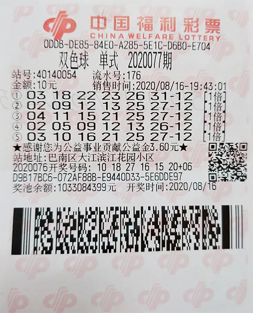 10元击中双色球584万！