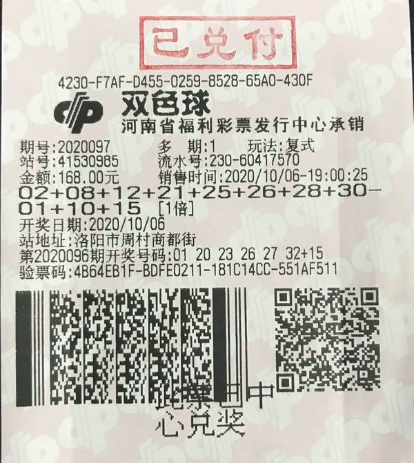 复式投注，洛阳老彩民迎来双色球559万元大奖1