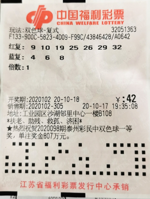 苏州彩民喜迎双色球头奖1