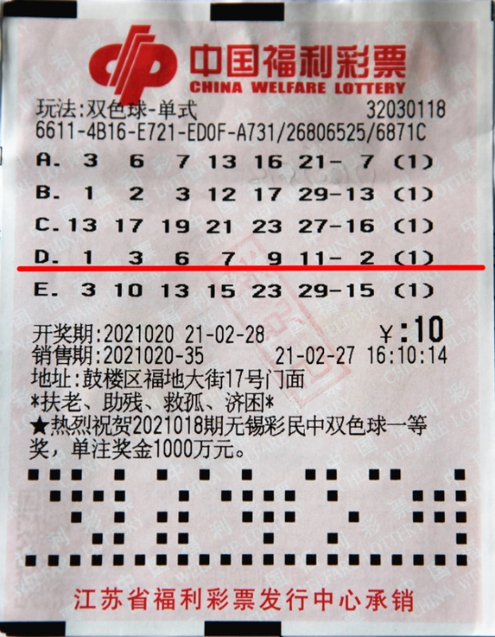 徐州彩民喜获双色球一等奖608万多元1