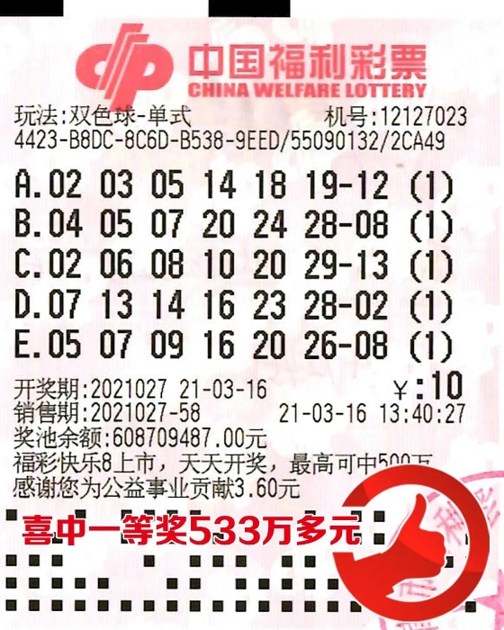 和气生财带来双色球533万大奖