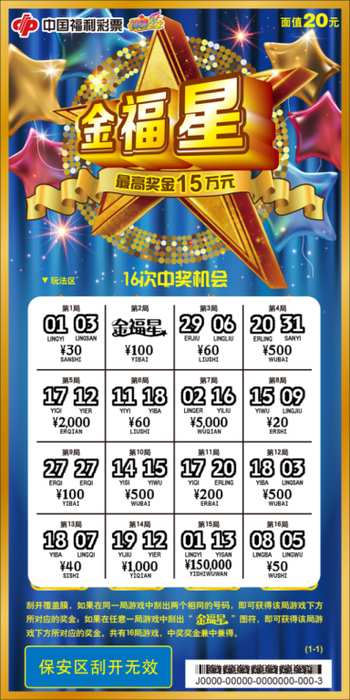 刮刮乐新票“金福星”3