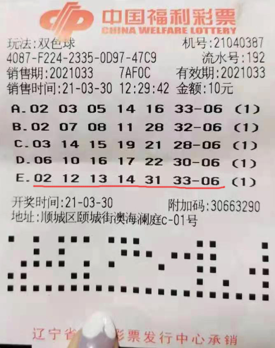 抚顺新婚夫妇喜兑双色球800万大奖1