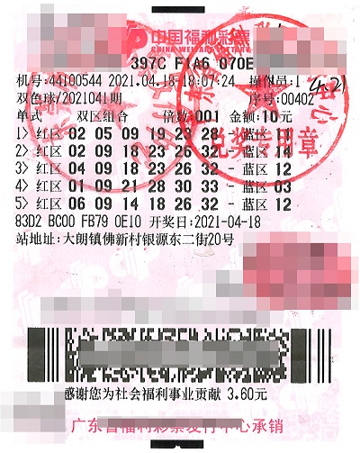 东莞福彩旺站相隔一月再中双色球大奖530万2