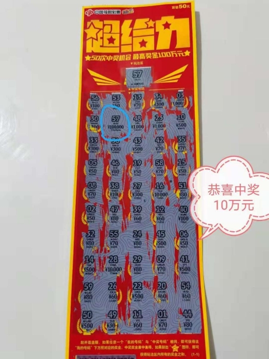 七台河彩民刮中超给力10万元大奖